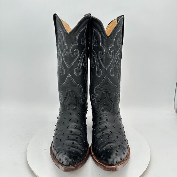 Los Altos Western Wear Men Size 8EE Black Leather Pointed Toe Cowboy Boot - Picture 2 of 13